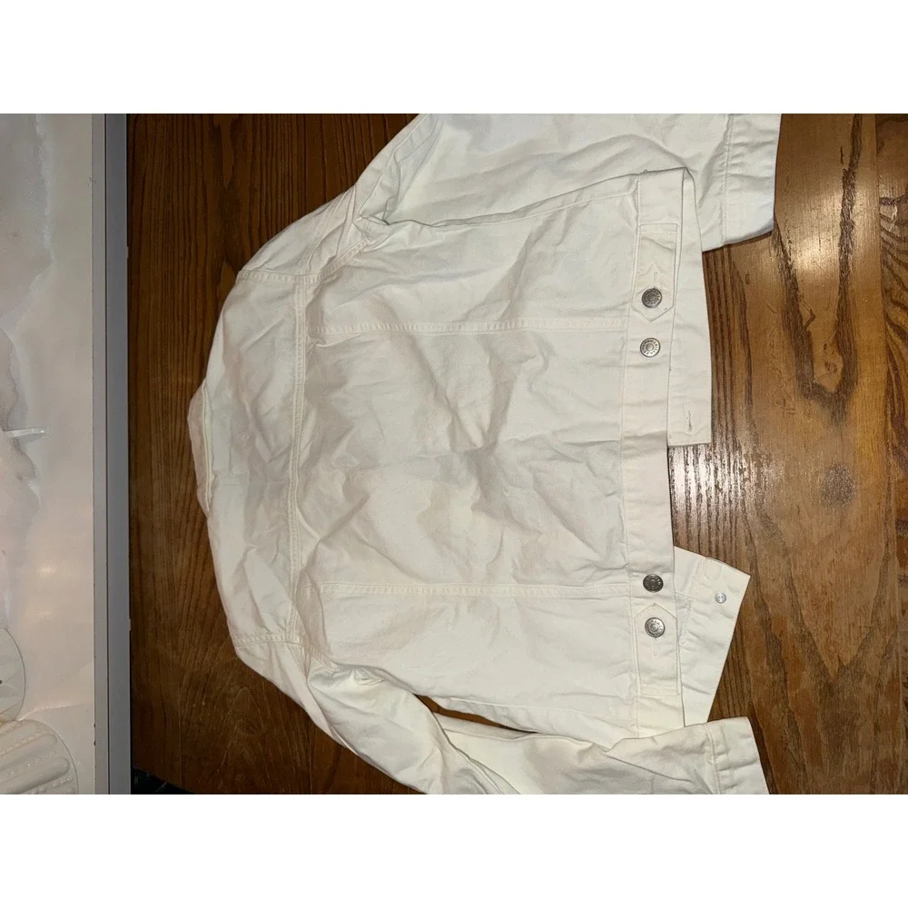 American Girl Kids White Denim Jacket‎ Flower Embroidery Size Large
